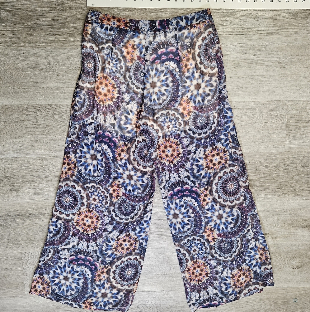 Chelsea & Violet Boho Mandala Print Chiffon Wide Leg Pants Women's Size L